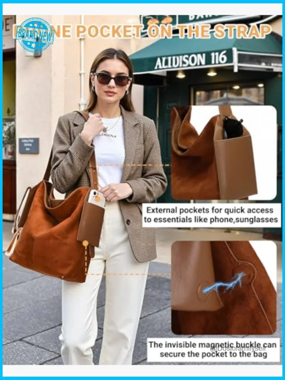 Suede Hobo Shoulder Bag Crossbody Purse Tote Handbag With Adjustable Strap
